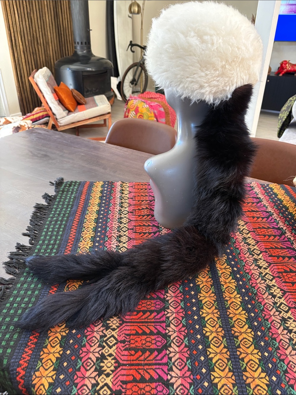 Vintage Black Multi-Tail Fox Fur Clip-on Boa Scarf